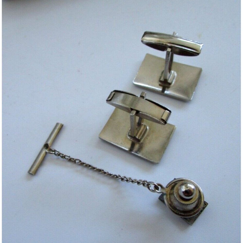 VTG Cufflinks and Tie Tack Boxed Hand Engraved "Century" Silver Tone Set Canada - Picture 5 of 11